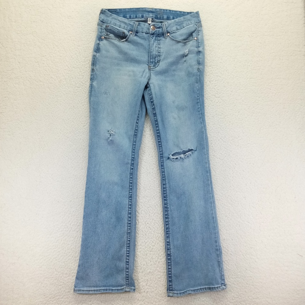 Seven7 Womens Mid Rise Slim Bootcut Jeans Laguna Light Wash Distressed Size 10